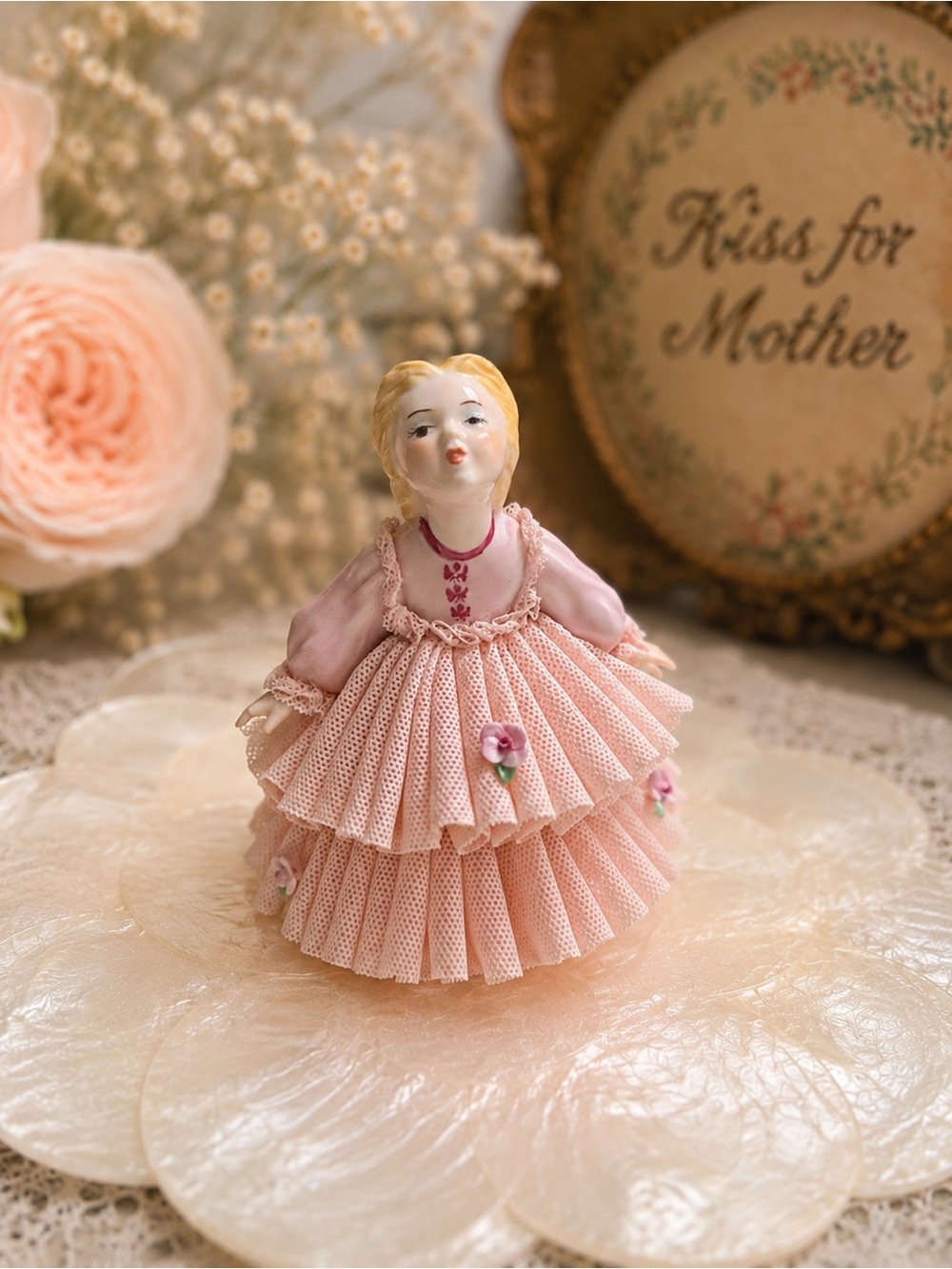 Pink Porcelain Dresden Ireland Doll Trinket Figurine